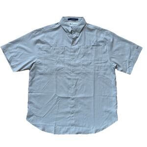 Columbia Men's Tamiami PFG Short Sleeve Gray Button Down Shirt Fishing